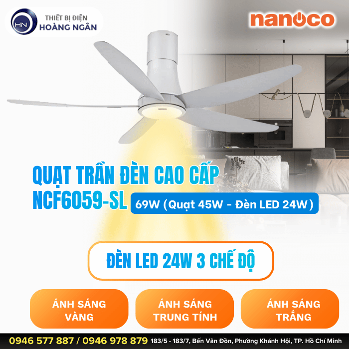 Quạt Trần Đèn Trang Trí Nanoco NCF6059-SL