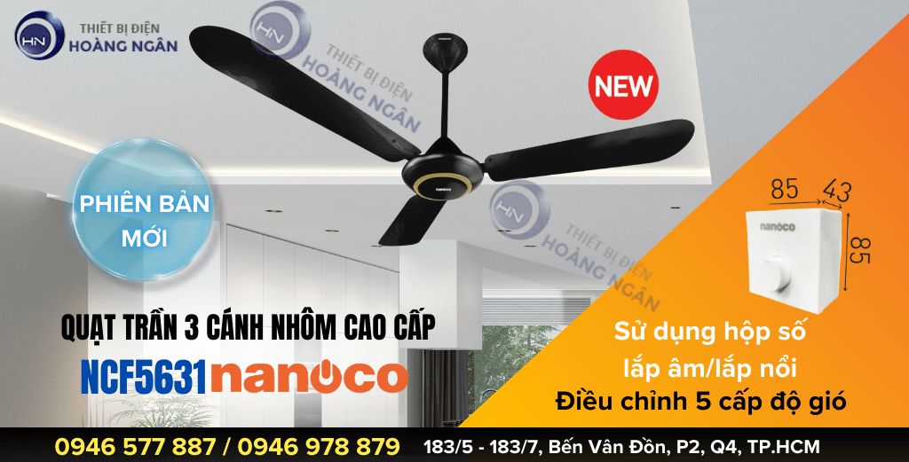 Quạt trần 3 cánh giá rẻ Nanoco NCF5631-K