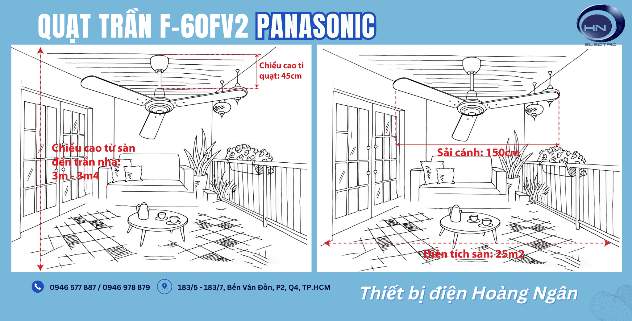 Quạt Trần Panasonic 3 Cánh F-60FV2