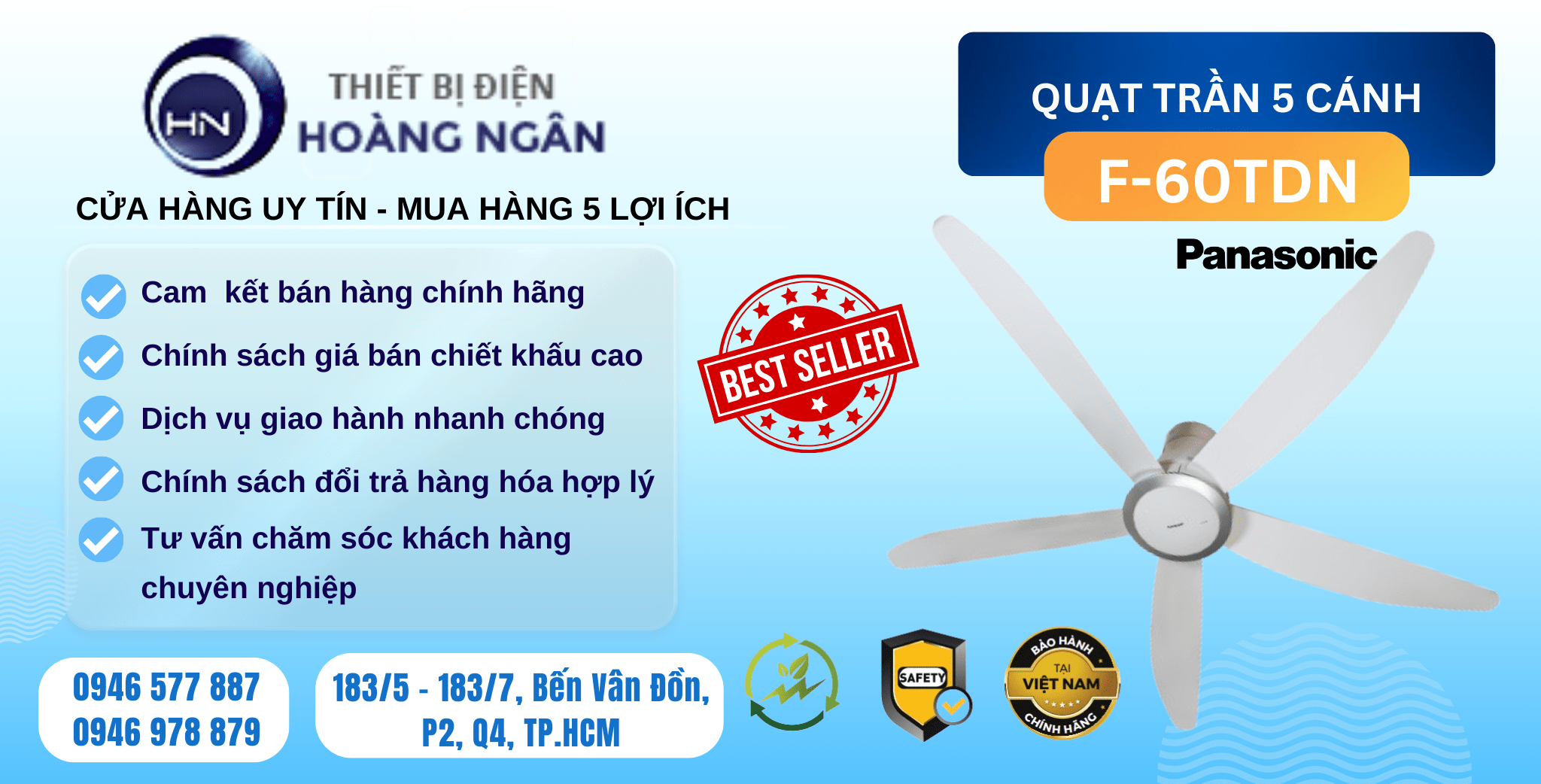 Quạt trần Panasonic 5 cánh F-60TDN - Thiết bị điện Hoàng Ngân