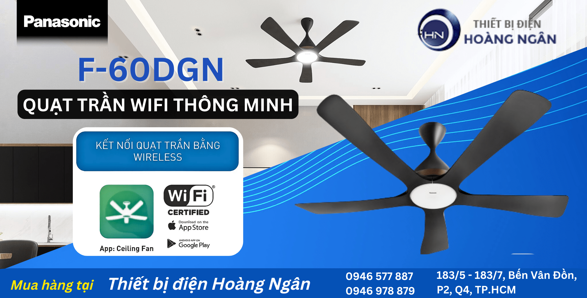 Quạt trần đèn Panasonic 5 cánh F-60TDN kết nối Wifi