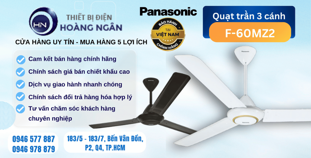 Quạt Trần Panasonic 3 Cánh F-60MZ2 66W - 4 Chiều dài ti 