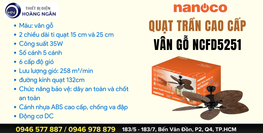 Quạt Trần Trang Trí 5 Cánh NANOCO NCFD5251