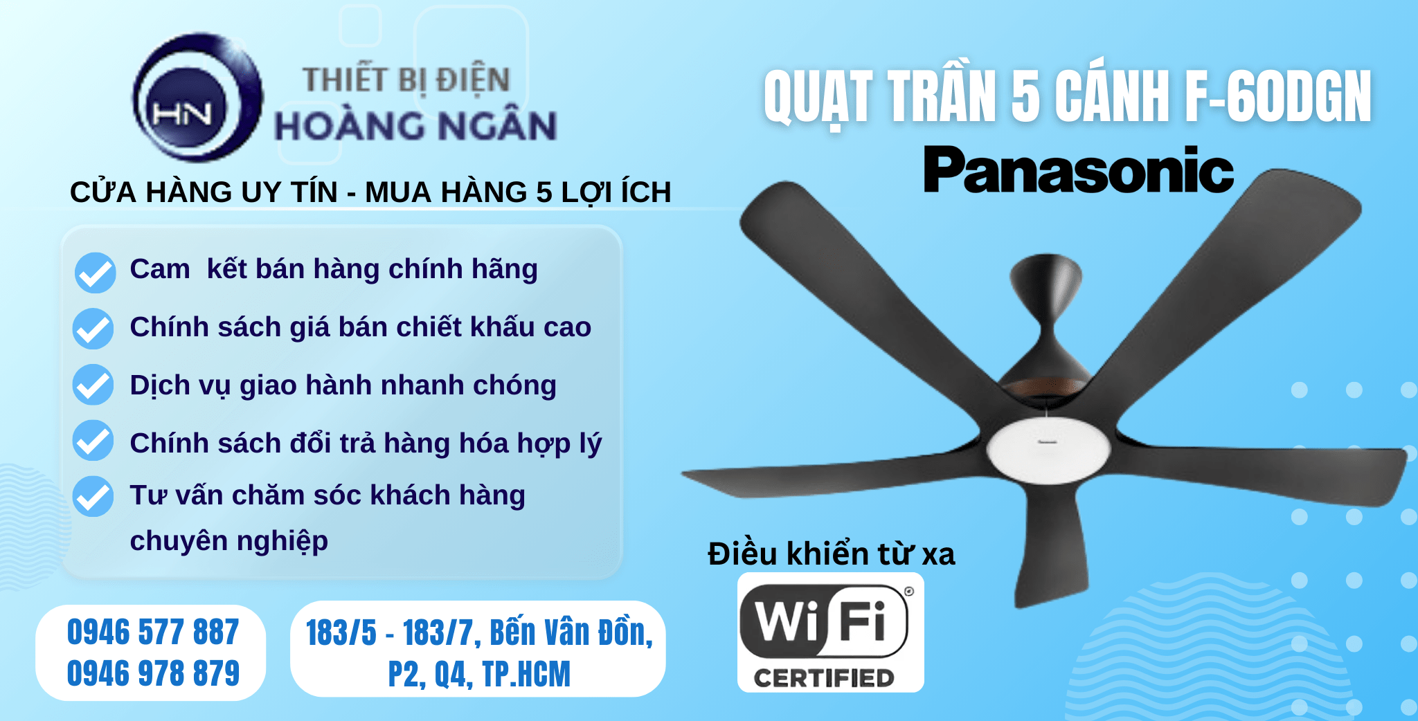 Quạt trần Có Đèn 5 cánh Panasonic F-60TDN kết nối Wifi