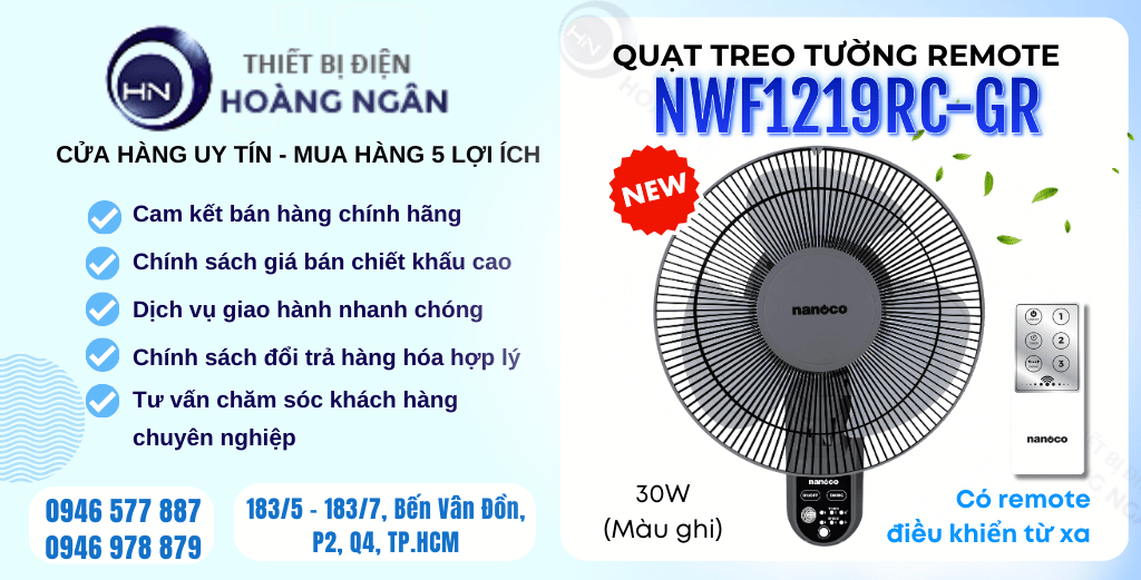 Quạt treo tường có remote B3 Nanoco NWF1219RC-GR