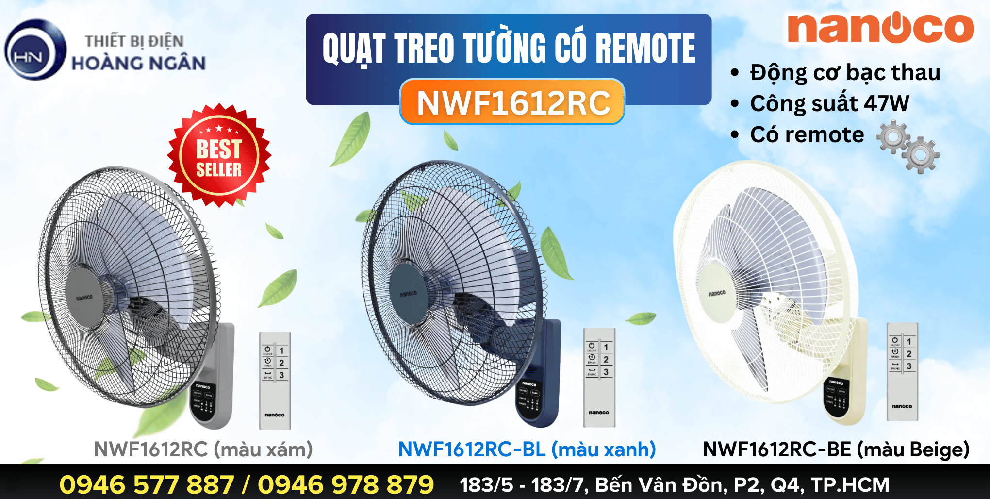 Quạt Treo Tường Có Remote Nanoco NWF1612RC