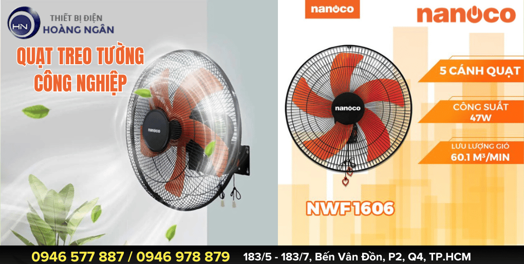 Quạt treo tường công nghiệp Nanoco NWF1606 – Quạt 5 cánh công nghiệp