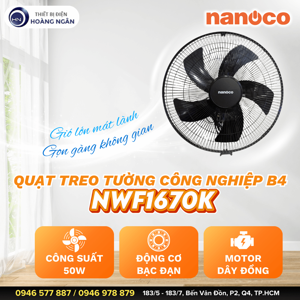 Quạt Treo Tường Công Nghiệp Nanoco NWF1670K