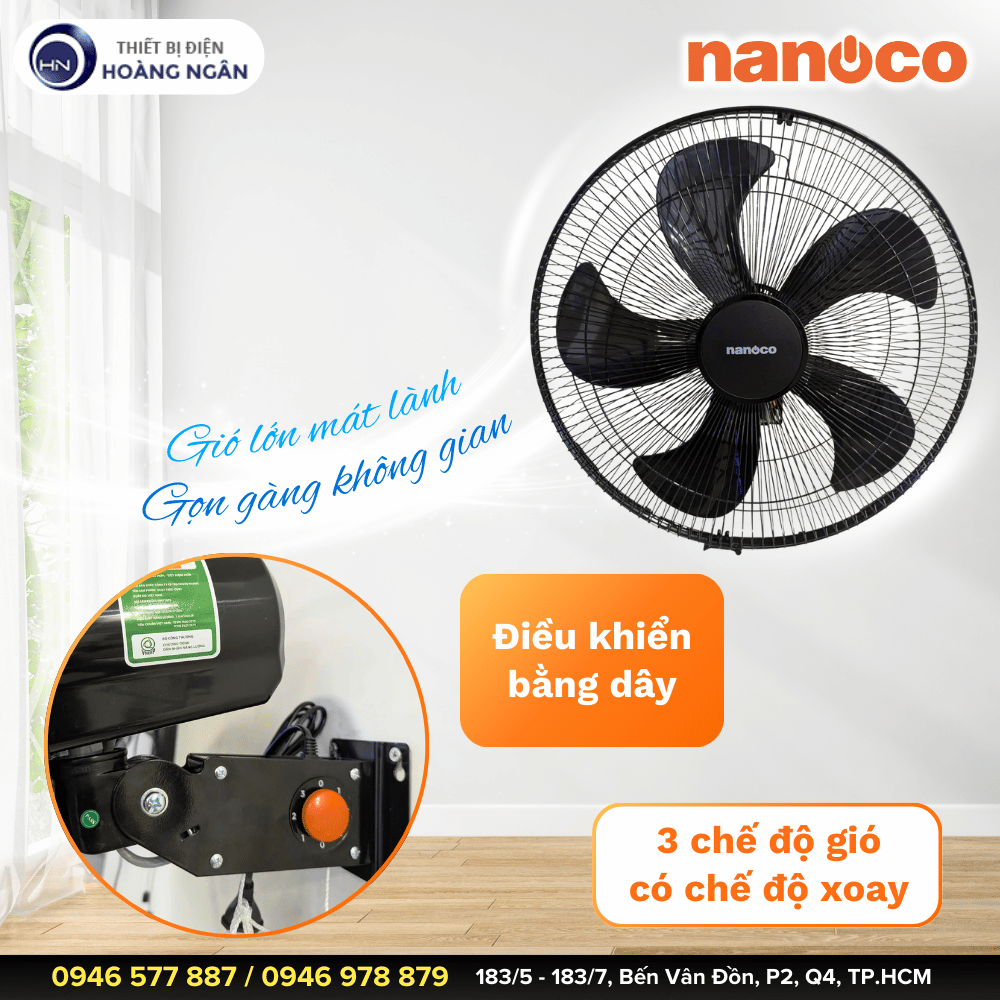Quạt Treo Tường Công Nghiệp B5 Nanoco NWF1870K