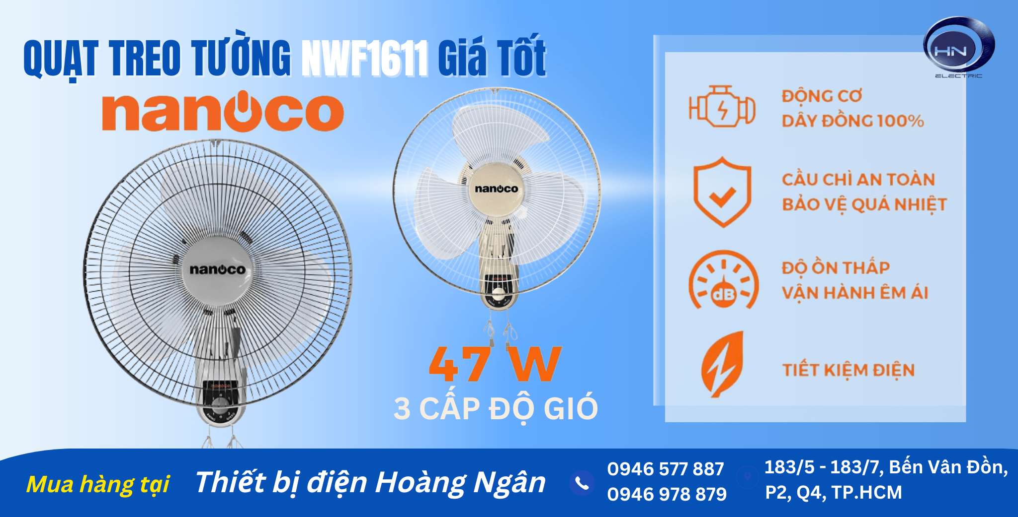 Quạt Treo Tường Điện Cơ Nanoco NWF1611