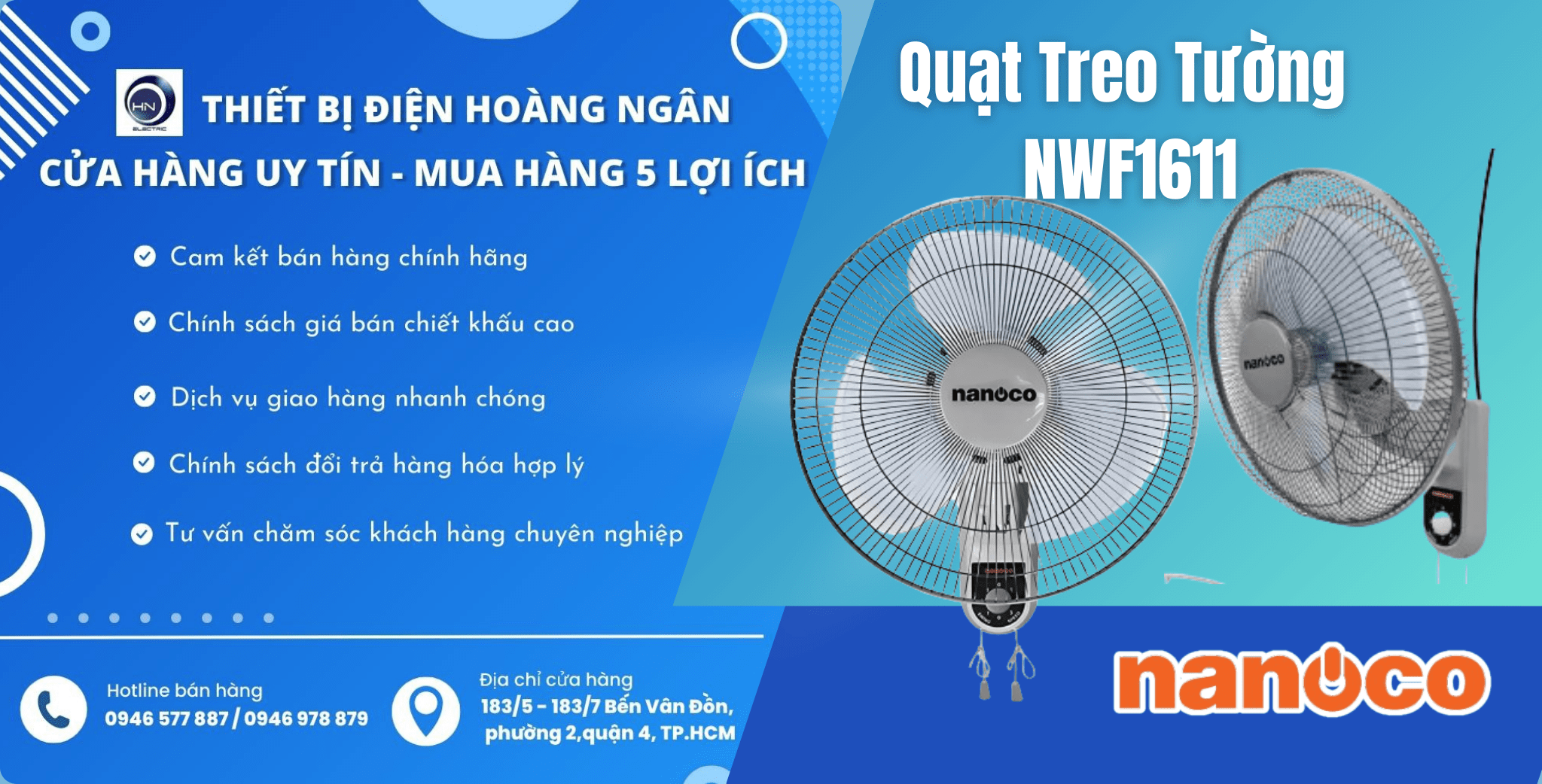 Quạt Treo Tường Điện Cơ Nanoco NWF1611