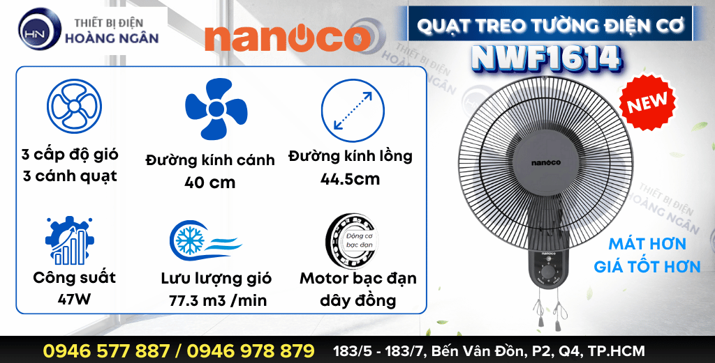 Quạt Treo Tường Điện Cơ Nanoco NWF1614