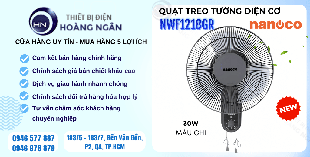 Quạt treo tường điện cơ Nanoco NWF1218GR