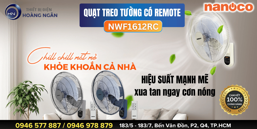 Quạt Treo Tường Điều Khiển Từ Xa Nanoco NWF1612RC