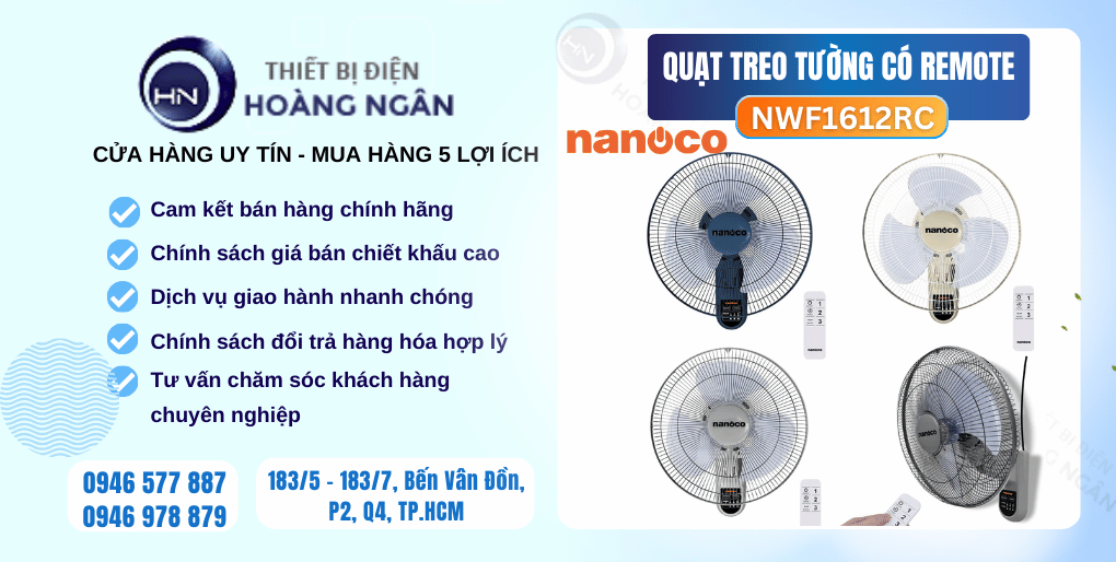 Quạt Treo Tường Điều Khiển Từ Xa Nanoco NWF1612RC