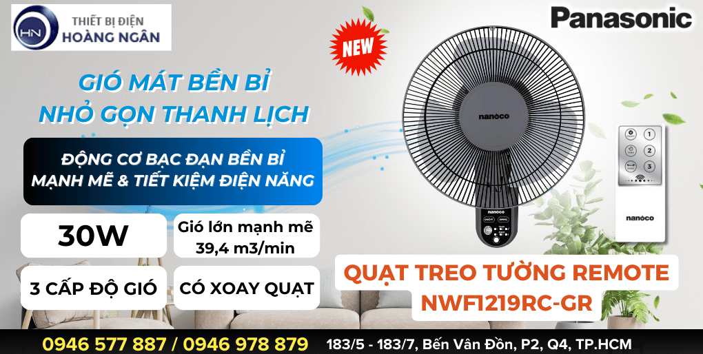 Quạt treo tường điều khiển từ xa Nanoco NWF1219RC-GR