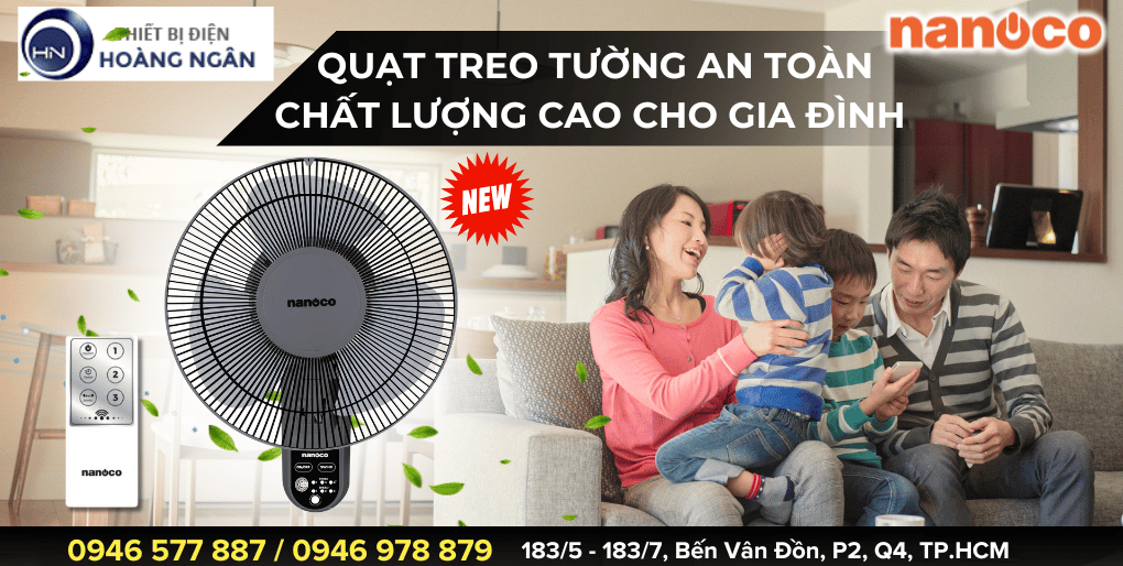 Quạt treo tường điều khiển từ xa Nanoco NWF1219RC-GR