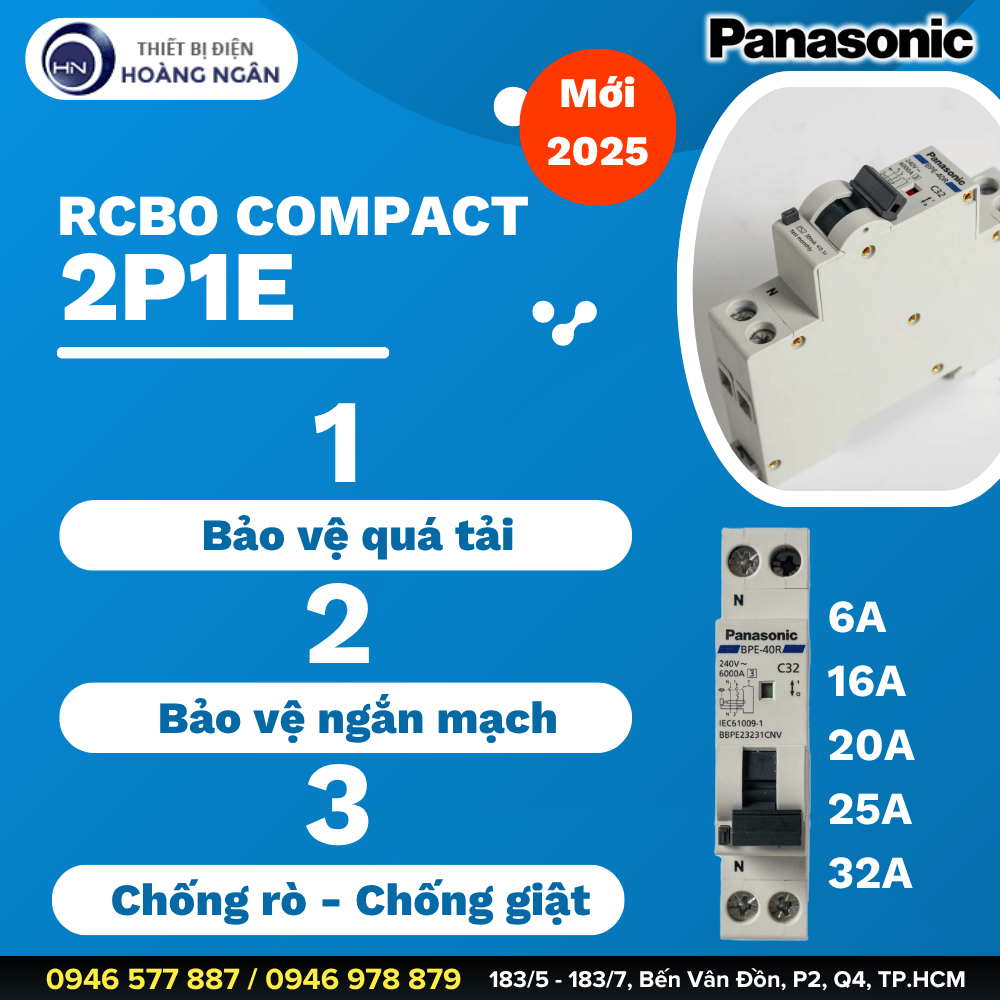 RCBO Panasonic Compact 2P1E Mới Nhất 2025