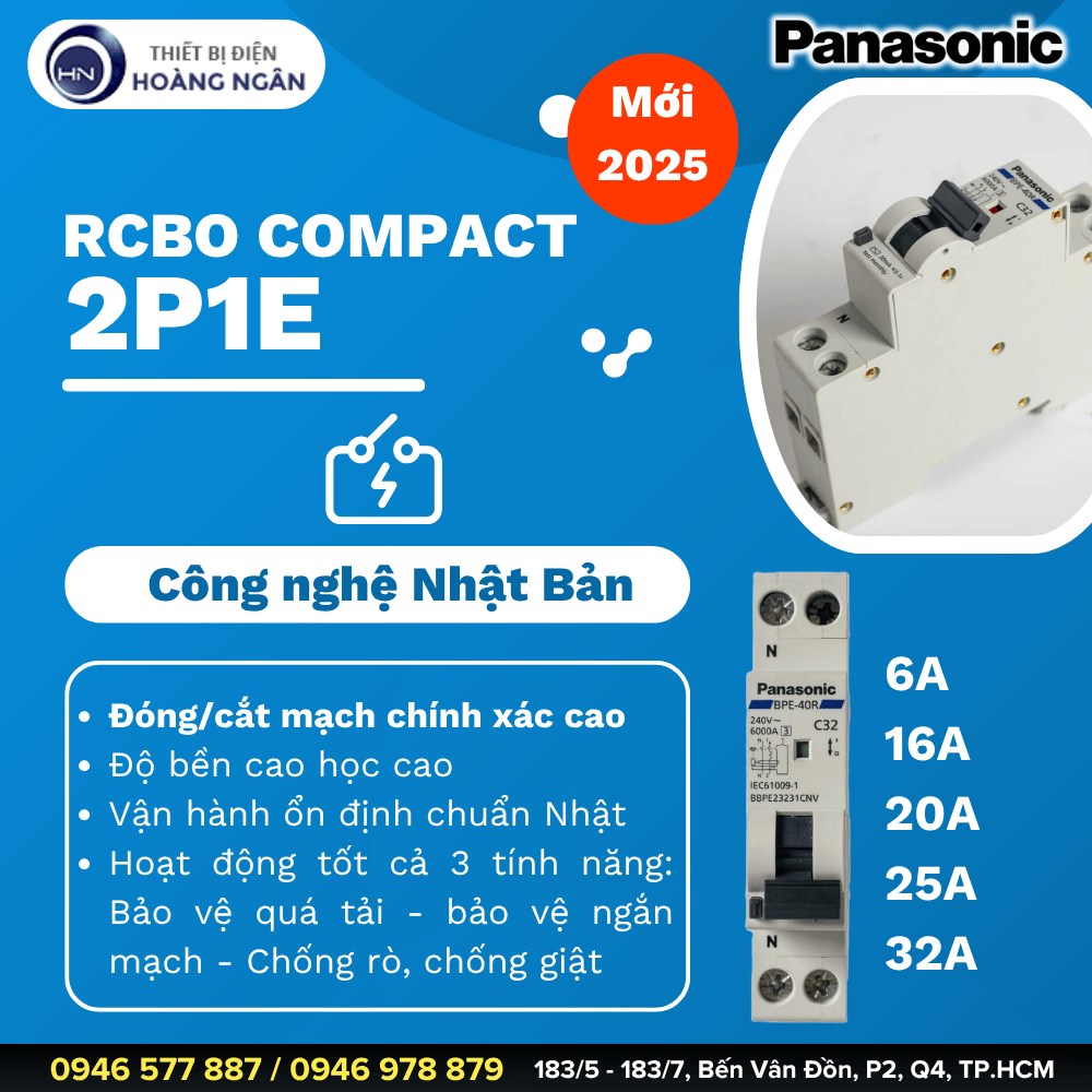 RCBO Panasonic Compact 2P1E Mới Nhất 2025 