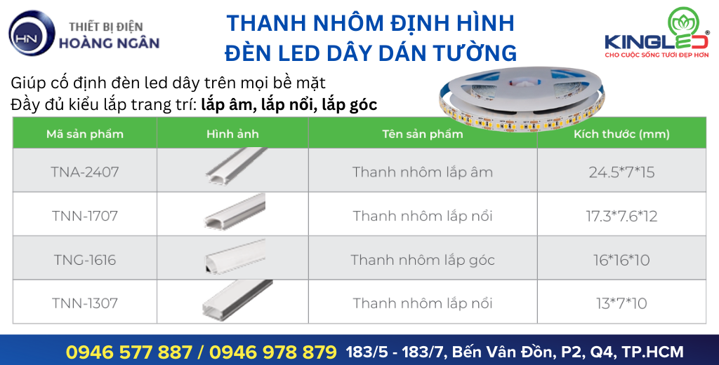 Thanh nhôm định hình Đèn LED Dán Tường KingLED LDDC Series 