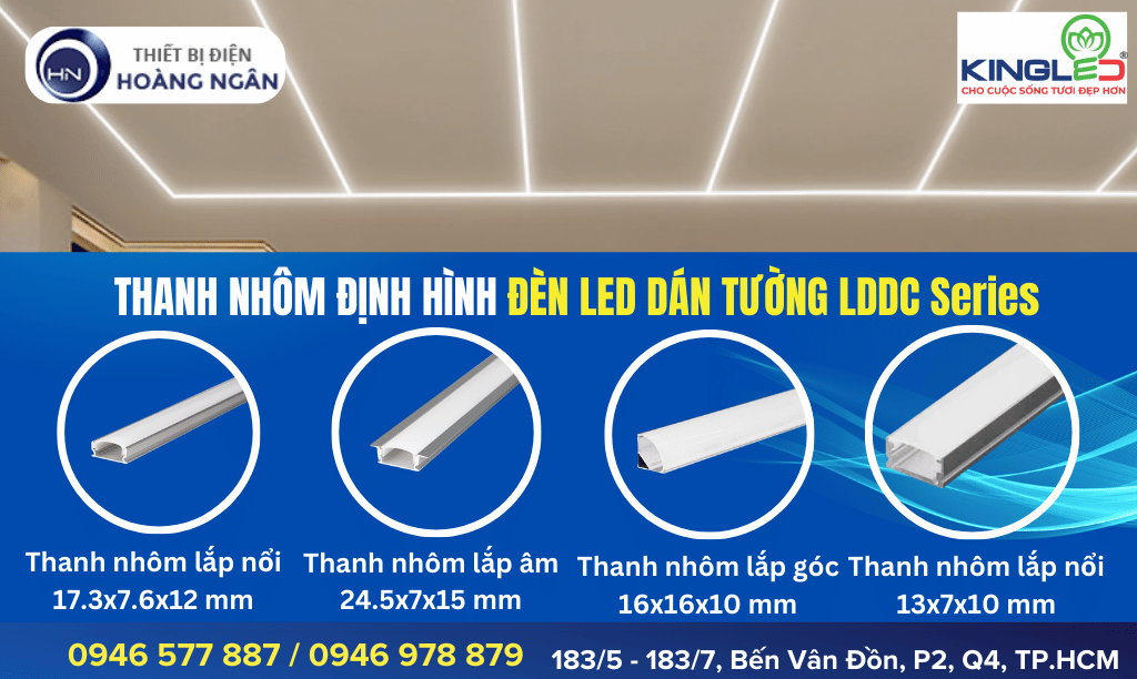 Thanh nhôm định hình dùng cho Đèn LED Dây Dán LDDC Series KingLED