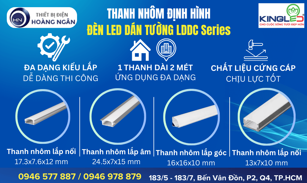 Thanh nhôm định hình dùng cho Đèn LED Dây Dán LDDC Series KingLED