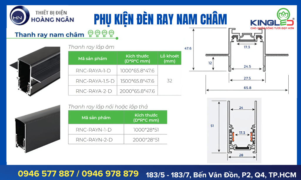 Thanh Ray Nhôm Đèn Ray Nam Châm KingLED