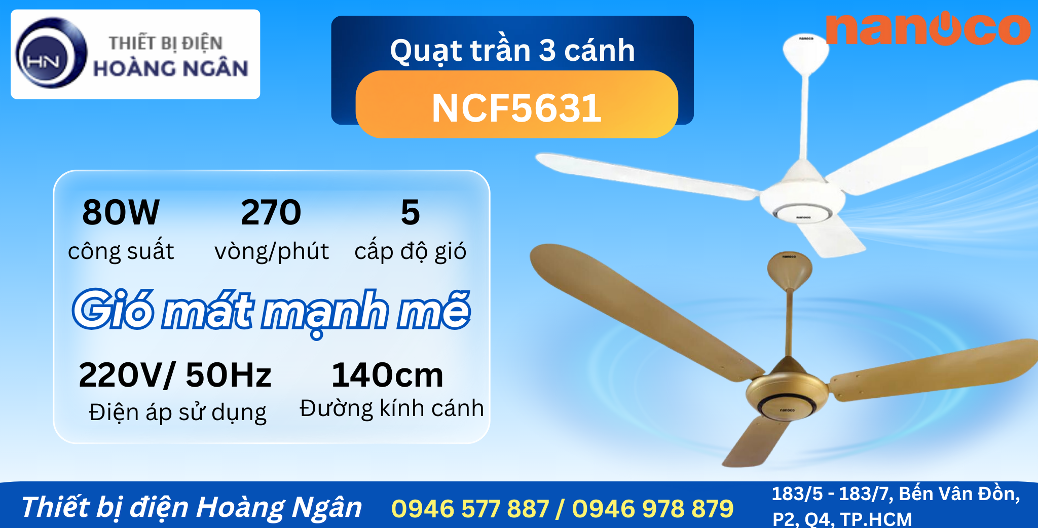 Quạt Trần 3 Cánh Giá Rẻ NCF5631 Nanoco