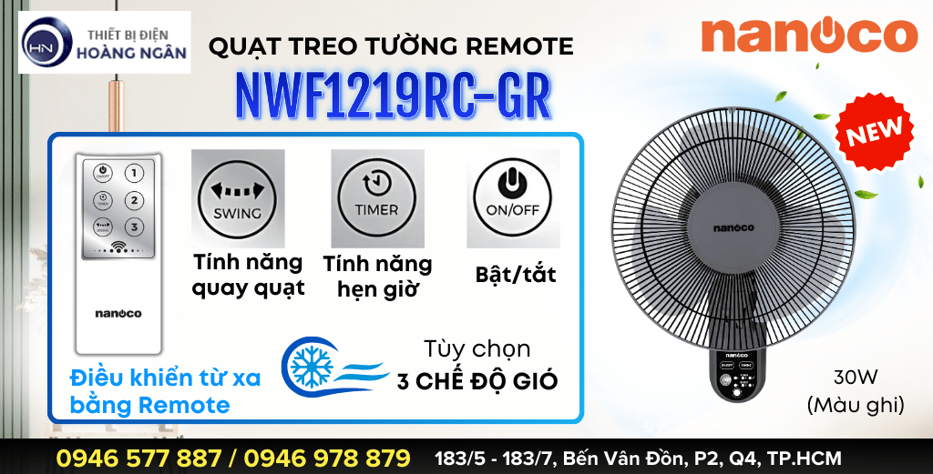 Điều khiển từ xa quạt treo tường Nanoco