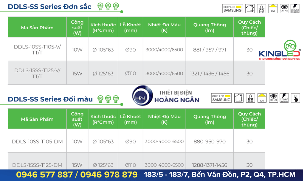 Thông số kỹ thuật của Đèn Downlight Âm Trần Diamond Sâu (DDLS-SS Series)