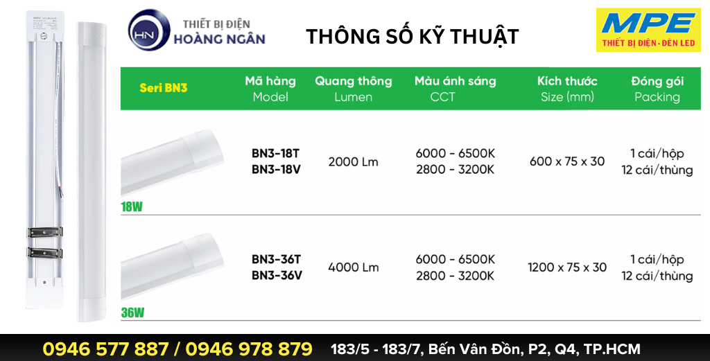 Thông số Đèn LED Bán Nguyệt MPE - Seri BN3