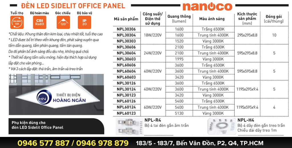 Đèn LED Panel Sidelit Office Nanoco 
