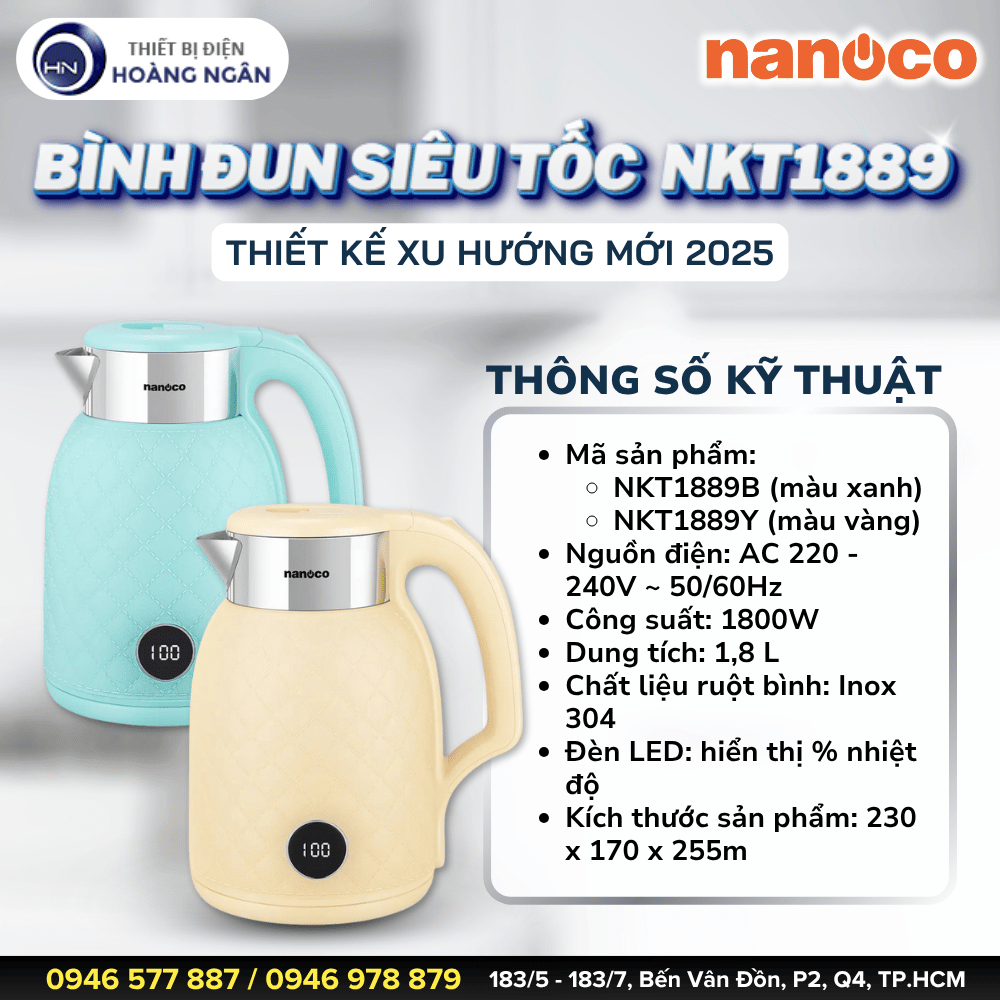 THÔNG SỐ KỸ THUẬT ẤM SIÊU TỐC NANOCO NKT1889