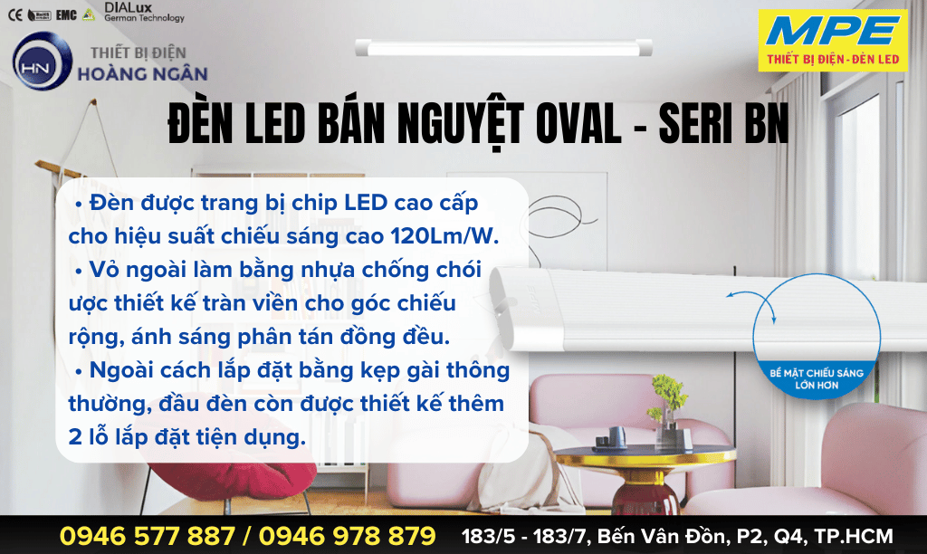 Thông số kỹ thuật của Đèn Bán Nguyệt MPE Oval Seri BN 