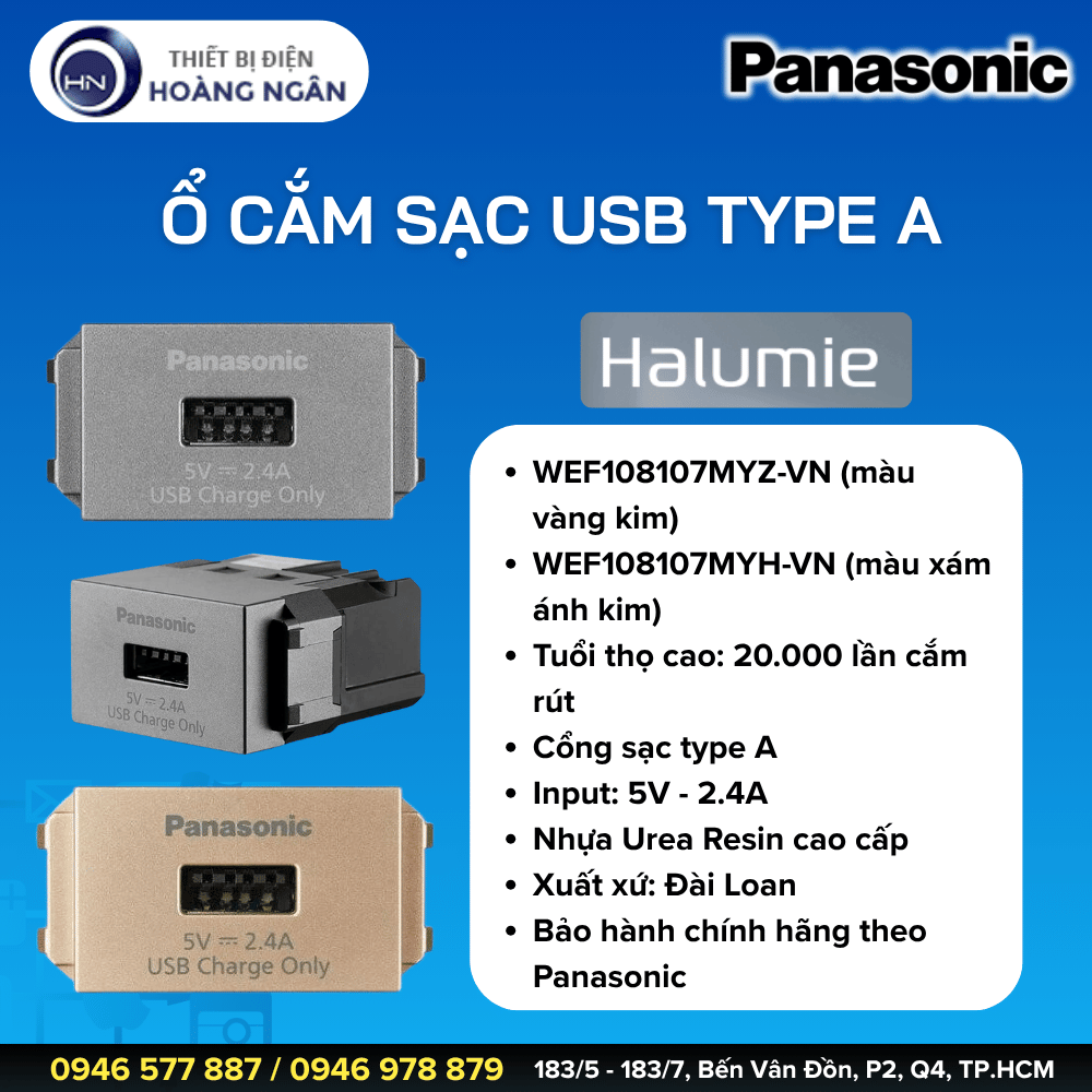 Thông số kỹ thuật của Ổ Cắm USB Âm Tường Panasonic