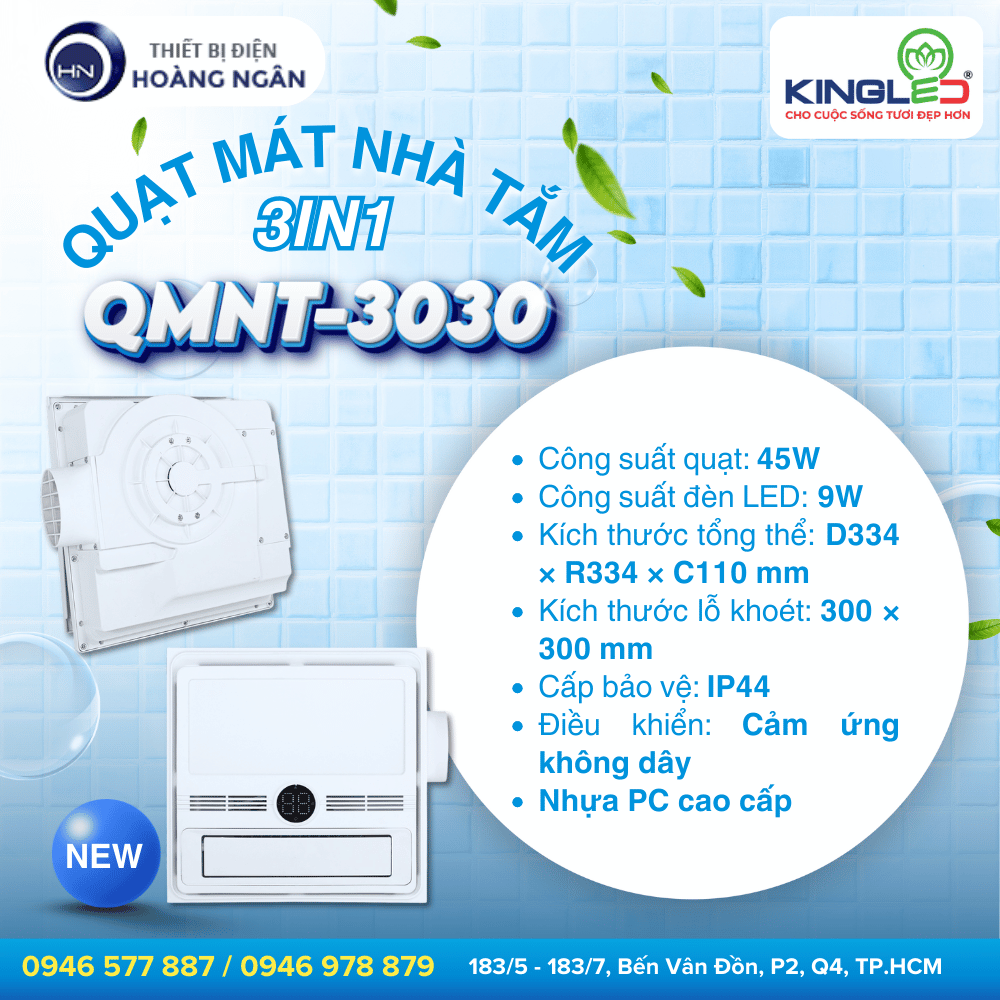 Thông số kỹ thuật Quạt Mát Nhà Tắm Kingled QMNT-3030