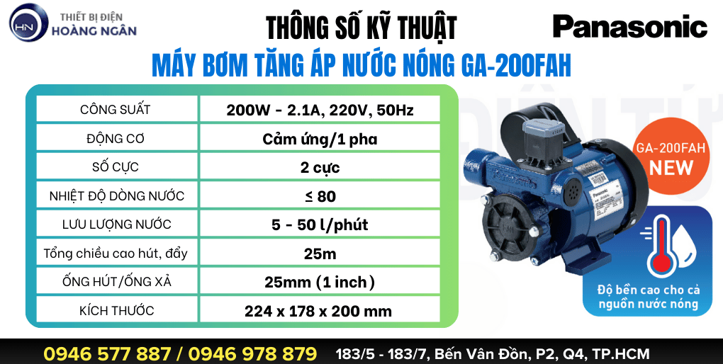 Thông Số Kỹ Thuật Máy Bơm Tăng Áp Nước Nóng Panasonic GA-200FAH