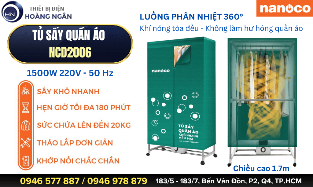 Tủ Sấy Quần Áo Nanoco NCD1502