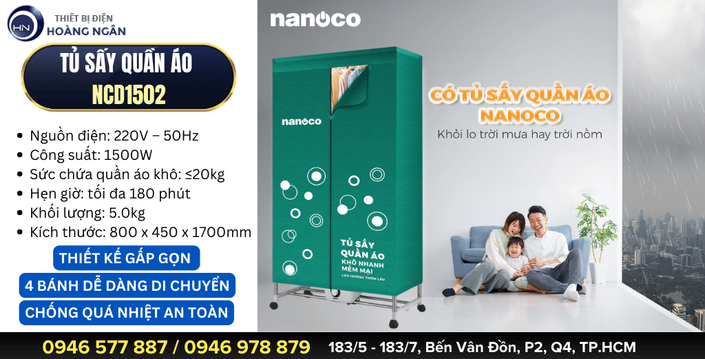 Tủ Sấy Quần Áo Nanoco NCD1502