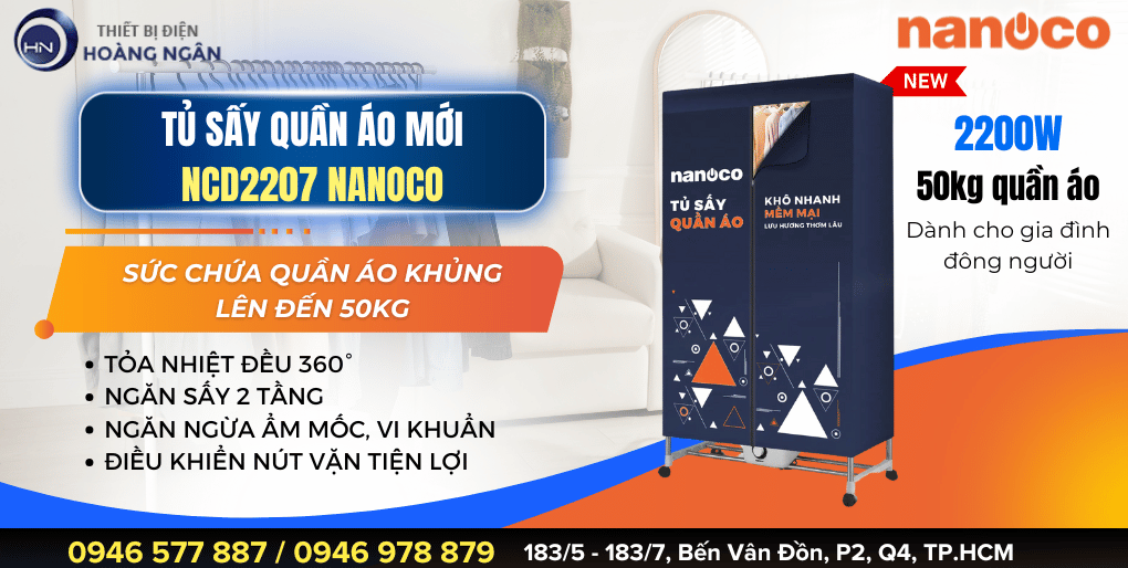 Tủ sấy quần áo Nanoco NCD2207 50kg 2200W