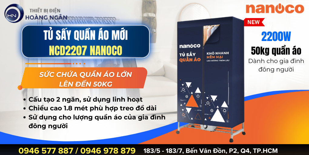 Tủ sấy quần áo Nanoco NCD2207 50kg 2200W