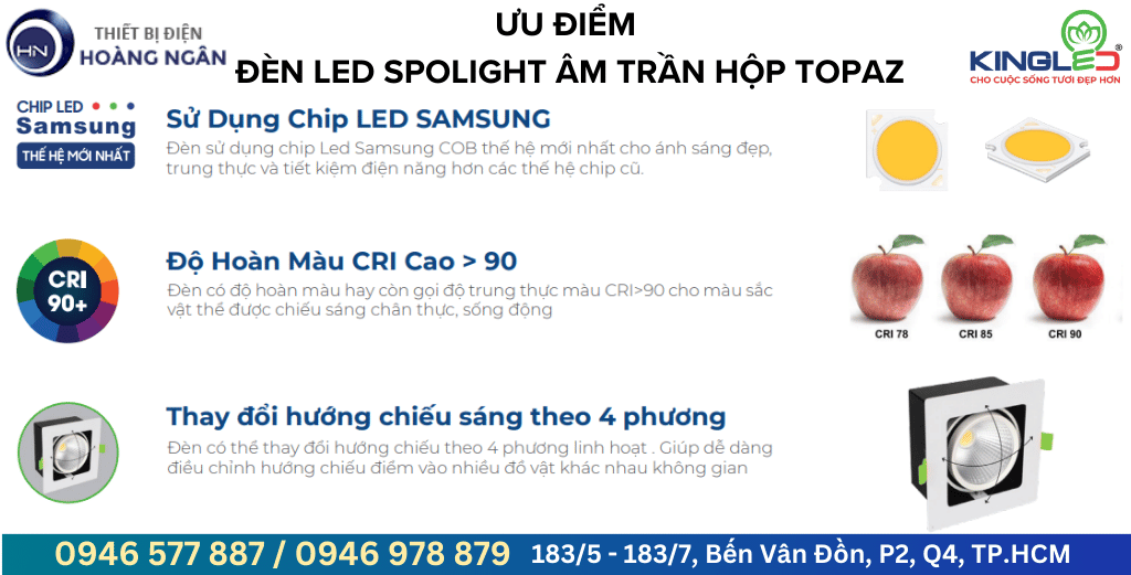 Đèn Spotlight Hộp Âm Trần Topaz KingLED