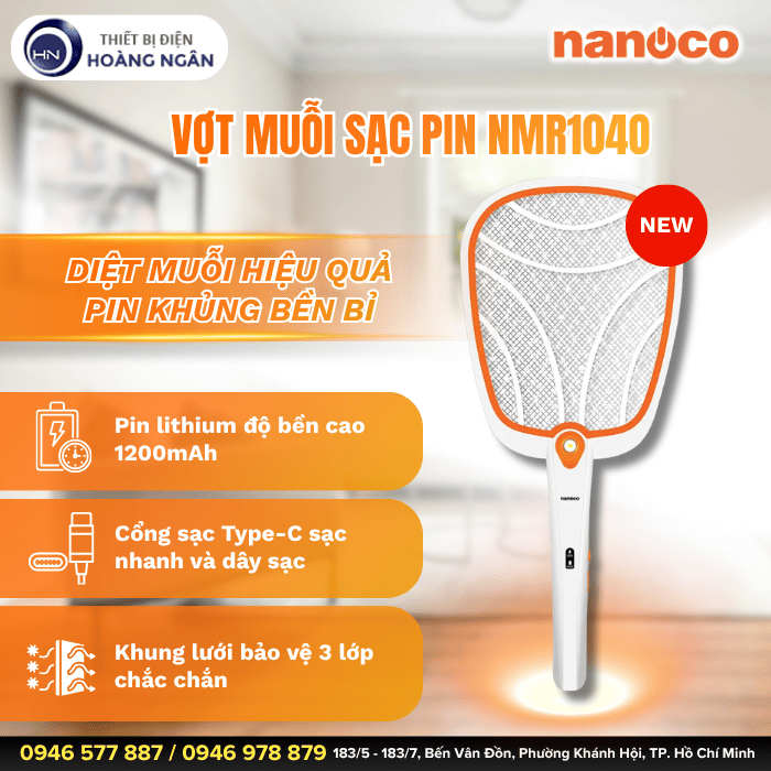 Vợt Muỗi NMR104O Nanoco Dung Lượng Pin Lớn