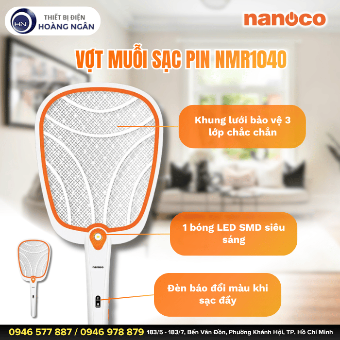 Vợt Muỗi NMR104O Nanoco Dung Lượng Pin Lớn
