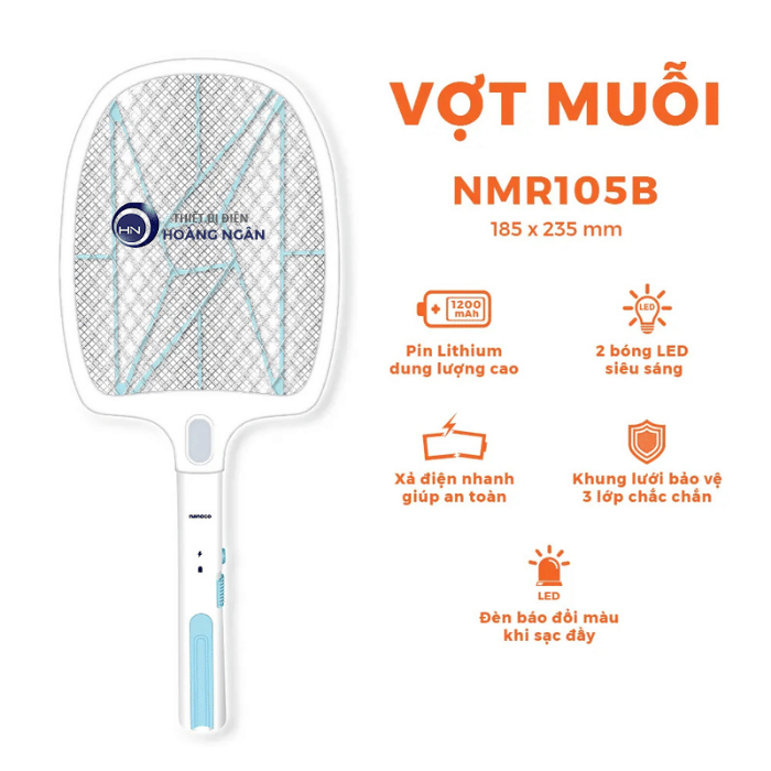 Vợt Muỗi NMR105B Nanoco Sạc Nhanh Tiện Lợi