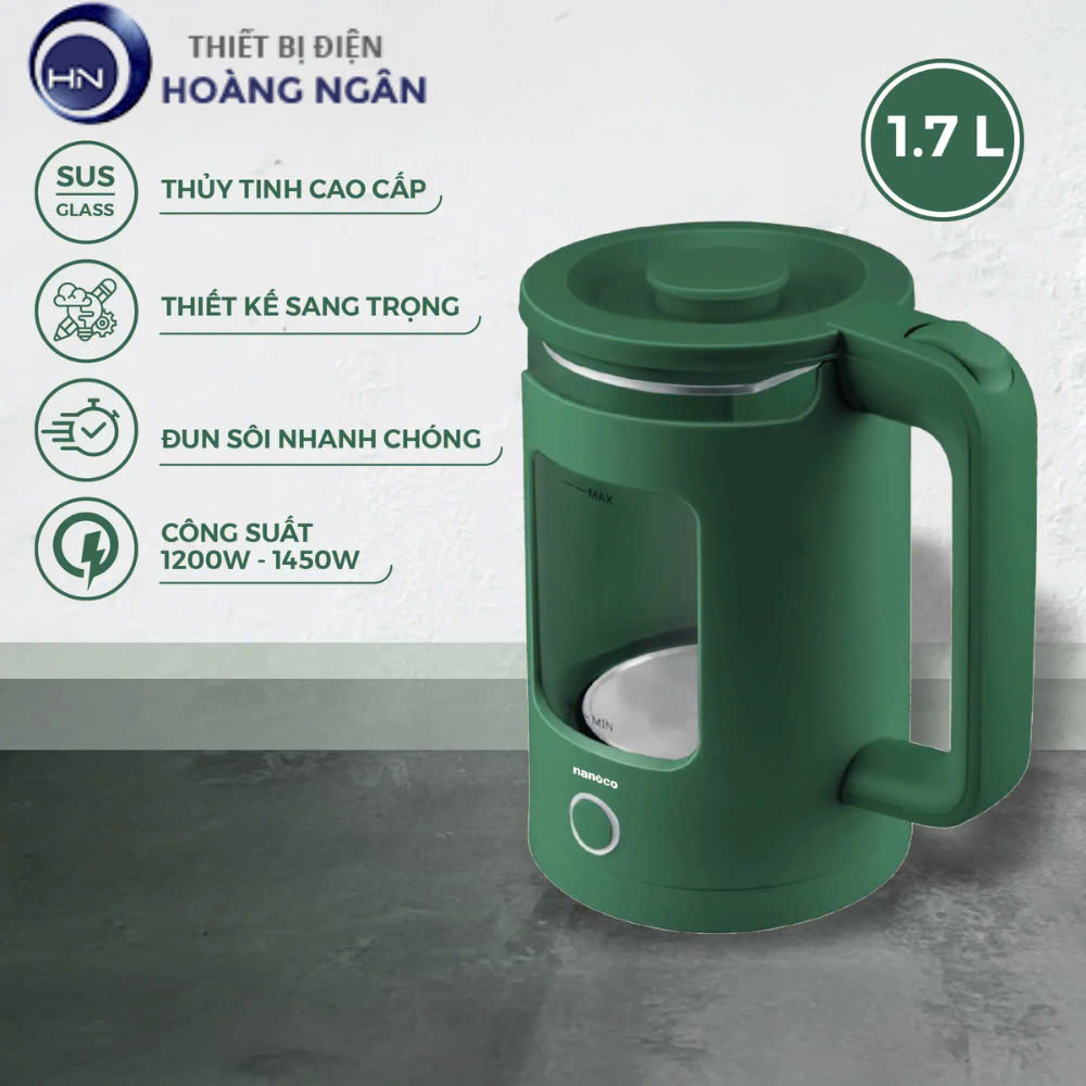 Bình Đun Siêu Tốc Thủy Tinh NKT1761 1.7L Nanoco