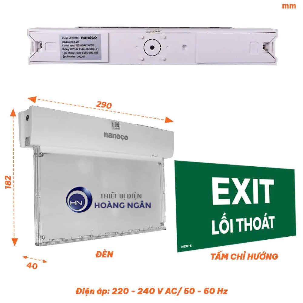 Đèn LED Thoát Hiểm Hình Exit Lối Thoát NEX2108C1 Nanoco | Có Chứng Nhận PCCC