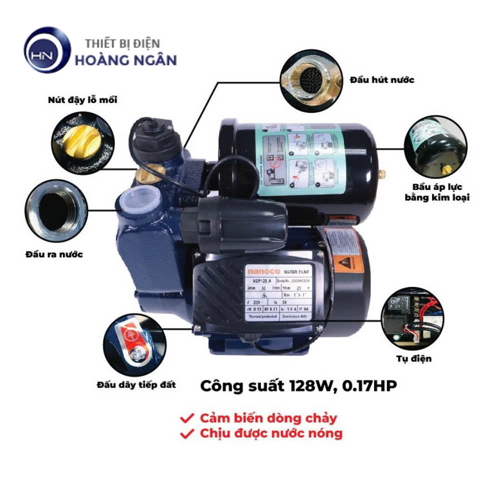 Máy Bơm Nước Tăng Áp 128W Điện Tử Dùng Được Nước Nóng NCPS128-A Nanoco
