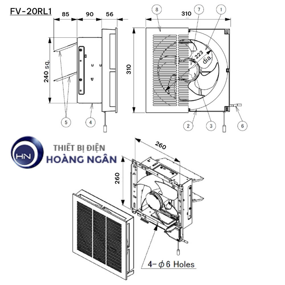 Quạt Hút Gắn Tường Loại 2 Chiều - Có Màn Che - 17W & 12.5W, FV-20RL1 Panasonic | Sản Xuất Tại Việt Nam