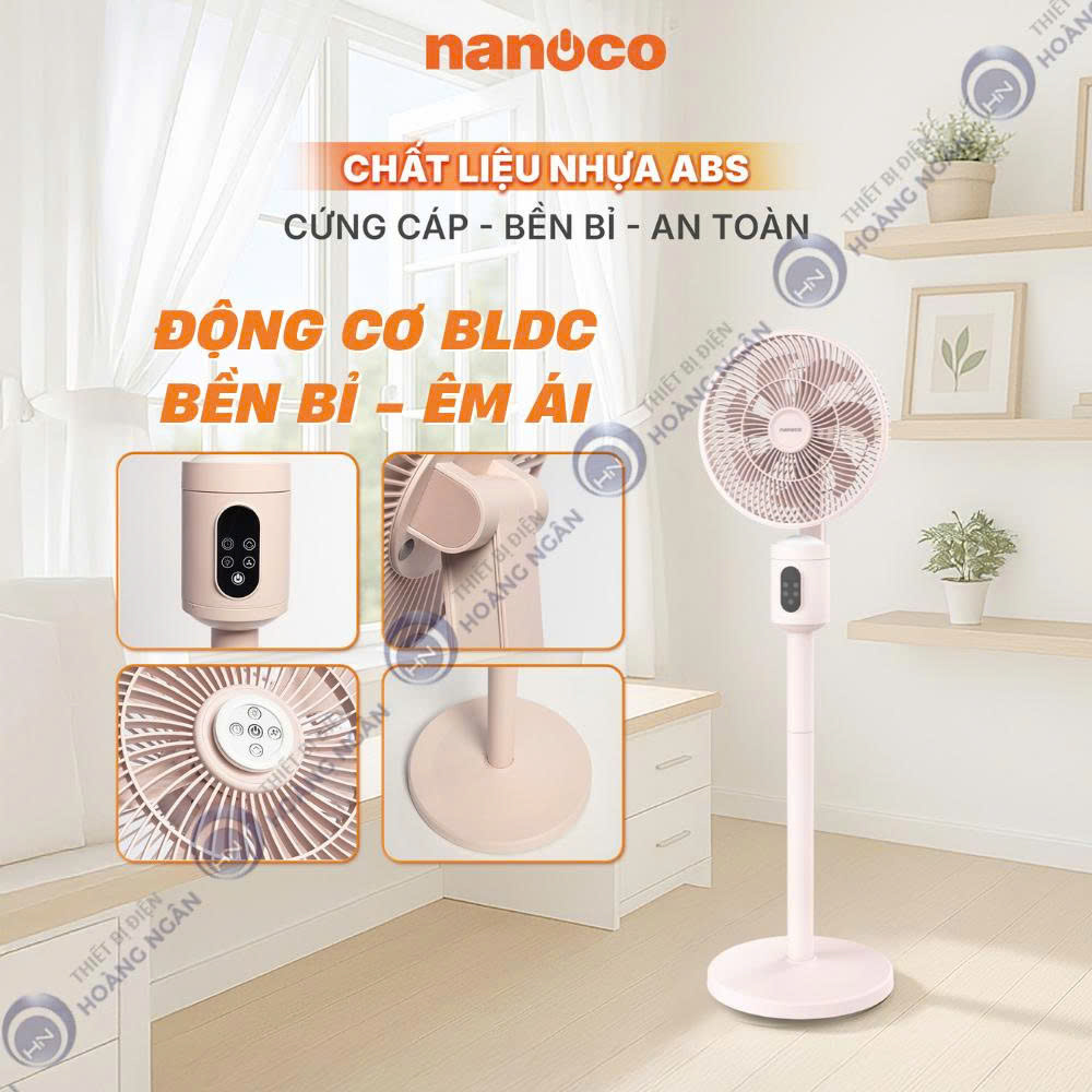 Quạt Sạc Đứng 21W, Cảm Ứng Và Remote, Màu Trắng NRF9025W Và Màu Hông NRF9025P Nanoco